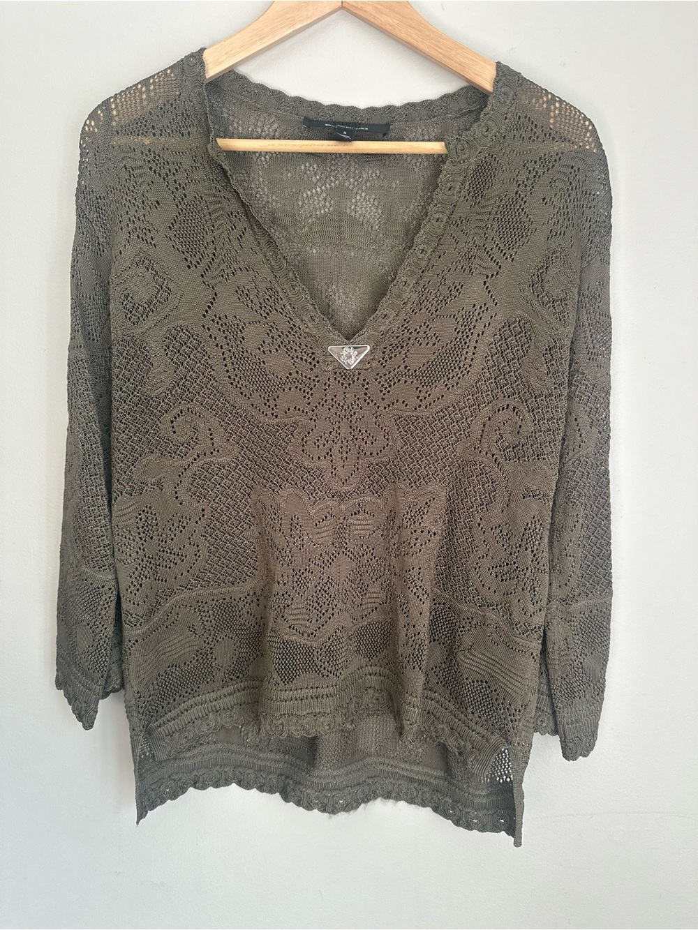 White House Black Market Fall Open Knit Layering Olive Sweater, Small